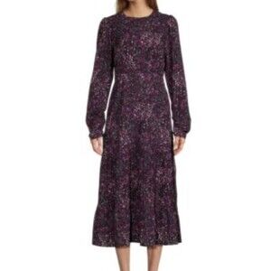 Area Stars Floral Midi Dress M Purple‎ Open Back Long Sleeve Tiered Cottagecore